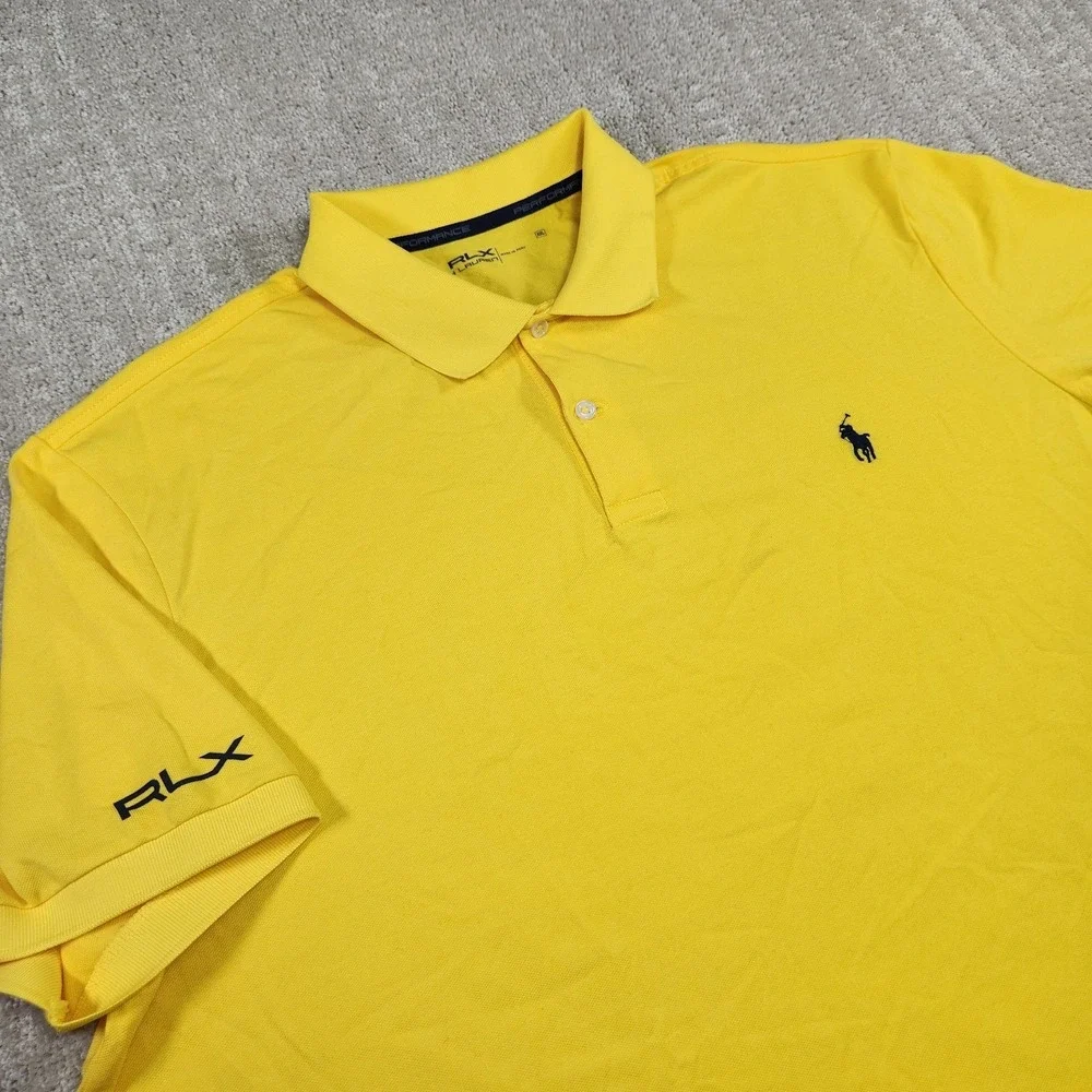 Ralph Lauren RLX Polo Shirt Men XXL Performance Quick Dry UPF Yellow Stretch